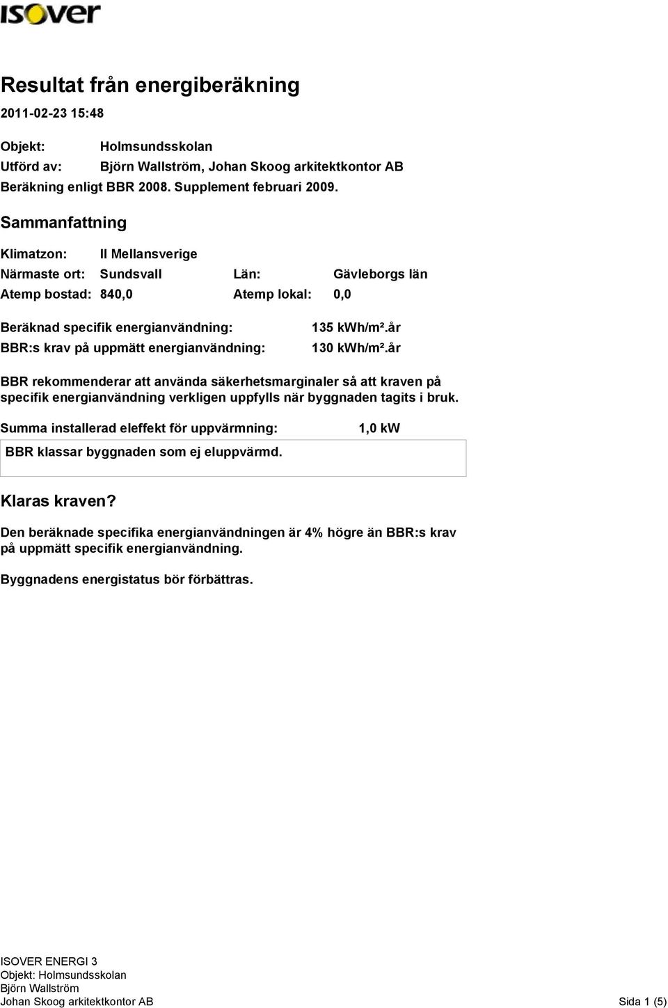 135 kwh/m².år 130 kwh/m².år BBR rekommenderar att använda säkerhetsmarginaler så att kraven på specifik energianvändning verkligen uppfylls när byggnaden tagits i bruk.