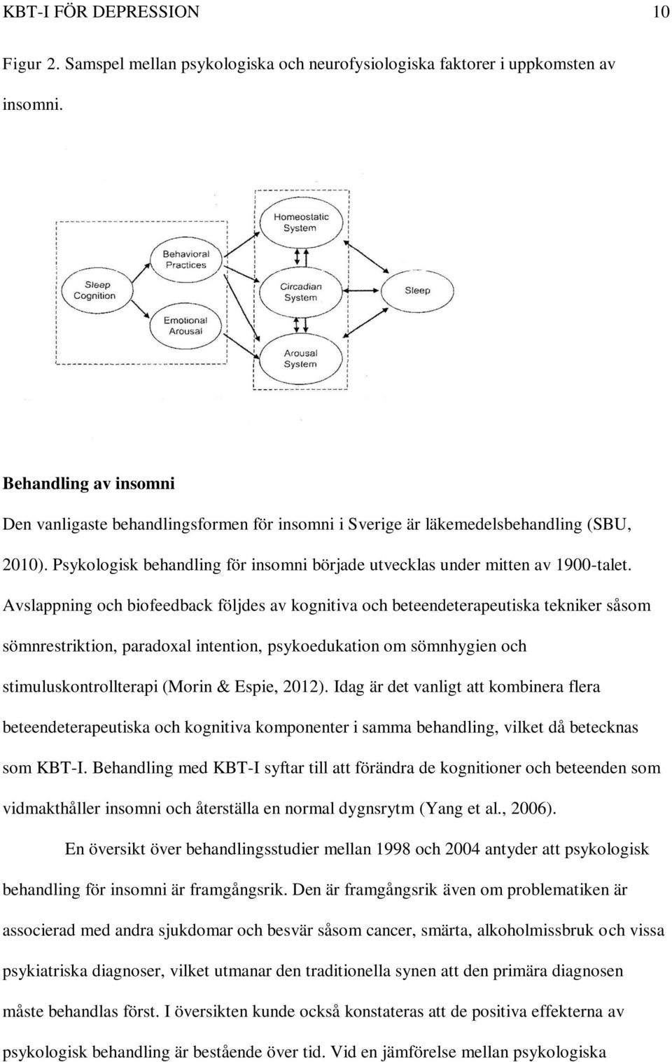 Avslappning och biofeedback följdes av kognitiva och beteendeterapeutiska tekniker såsom sömnrestriktion, paradoxal intention, psykoedukation om sömnhygien och stimuluskontrollterapi (Morin & Espie,