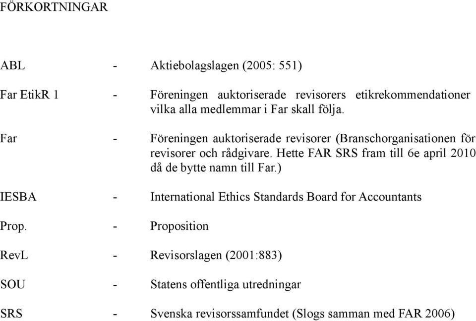 Hette FAR SRS fram till 6e april 2010 då de bytte namn till Far.) IESBA - International Ethics Standards Board for Accountants Prop.