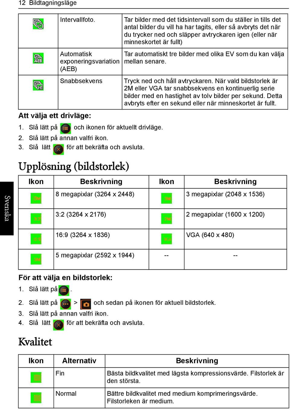 Tar bilder med det tidsintervall som du ställer in tills det antal bilder du vill ha har tagits, eller så avbryts det när du trycker ned och släpper avtryckaren igen (eller när minneskortet är fullt)