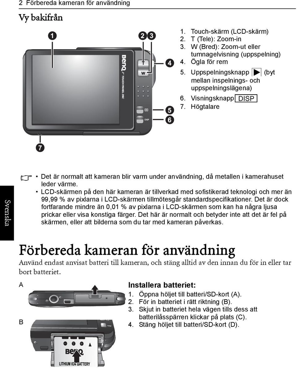 LCD-skärmen på den här kameran är tillverkad med sofistikerad teknologi och mer än 99,99 % av pixlarna i LCD-skärmen tillmötesgår standardspecifikationer.