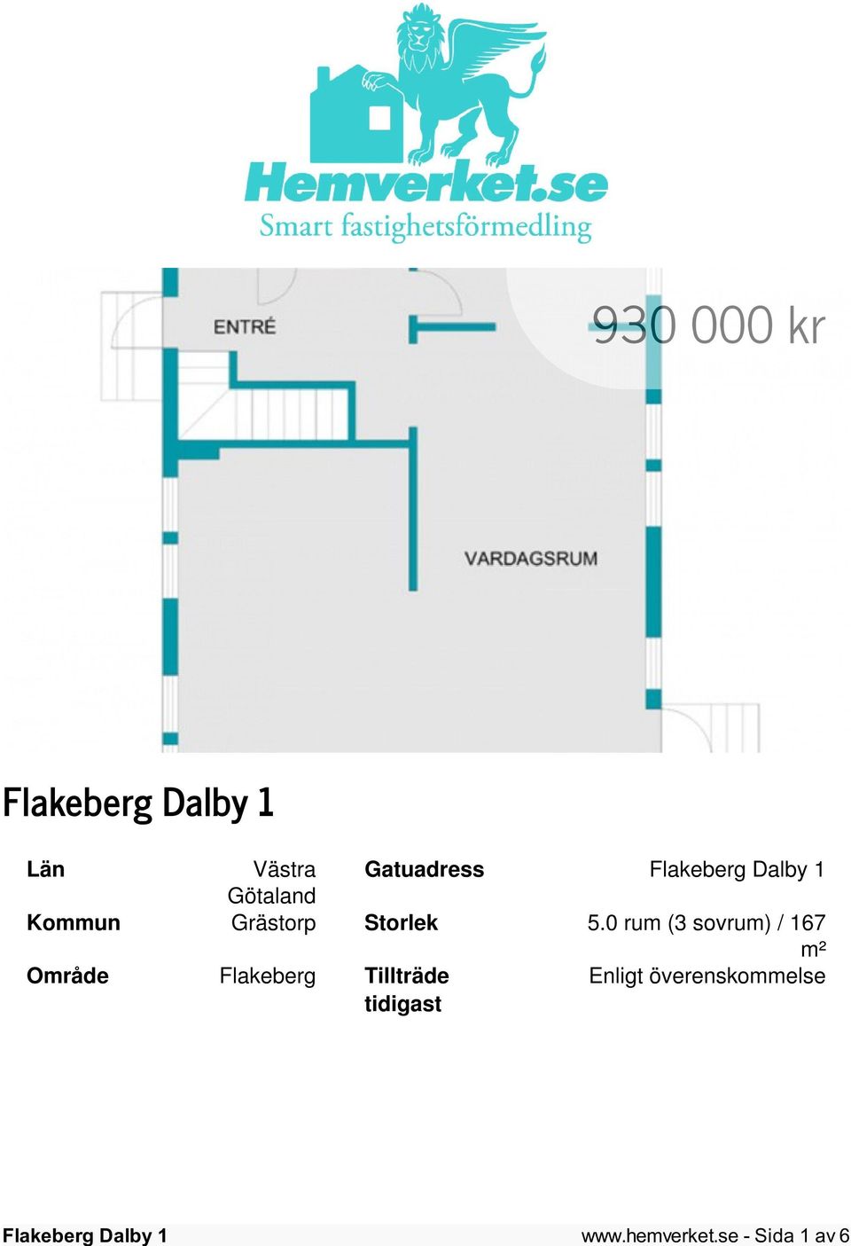 0 rum (3 sovrum) / 167 m² Område Flakeberg