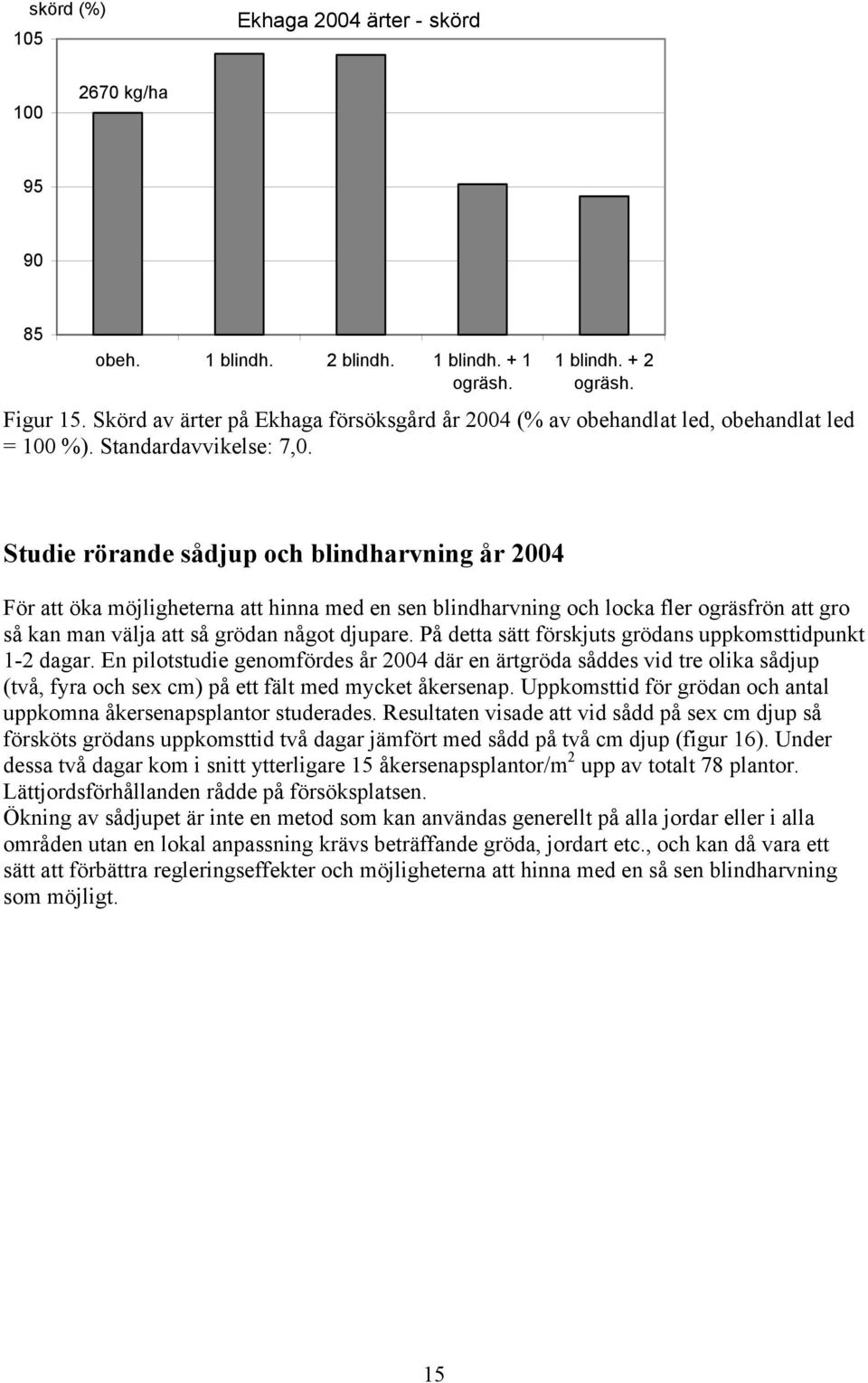 Studie rörande sådjup och blindharvning år 4 För att öka möjligheterna att hinna med en sen blindharvning och locka fler ogräsfrön att gro så kan man välja att så grödan något djupare.
