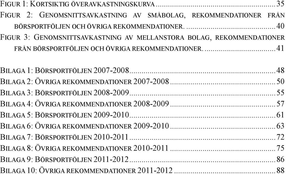 .. 48 BILAGA 2: ÖVRIGA REKOMMENDATIONER 20072008... 50 BILAGA 3: BÖRSPORTFÖLJEN 20082009... 55 BILAGA 4: ÖVRIGA REKOMMENDATIONER 20082009... 57 BILAGA 5: BÖRSPORTFÖLJEN 20092010.