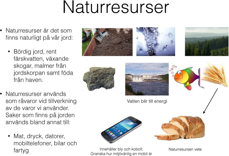 Naturresurser används som råvaror vid tillverkning av de varor vi använder.