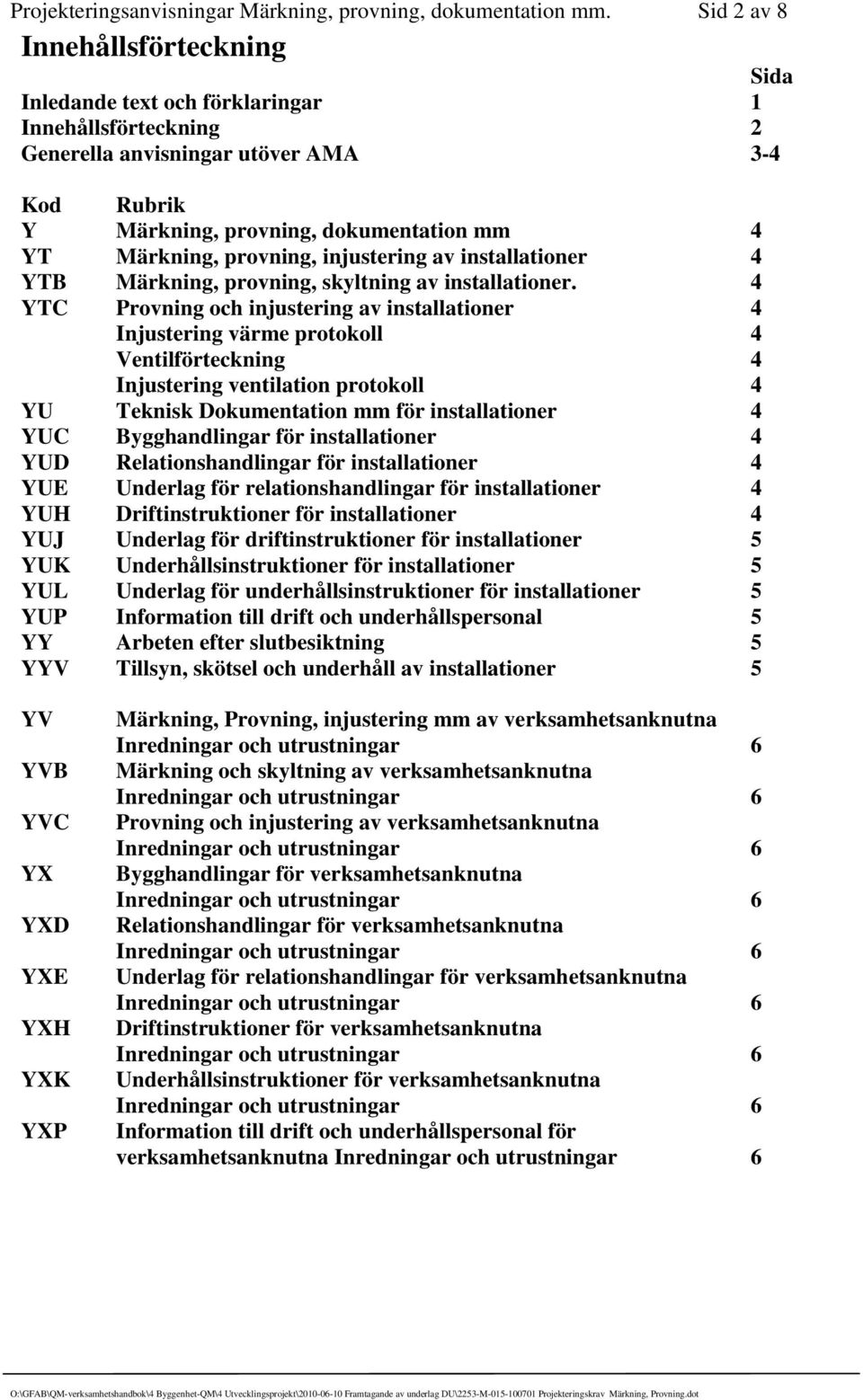 provning, injustering av installationer 4 YTB Märkning, provning, skyltning av installationer.