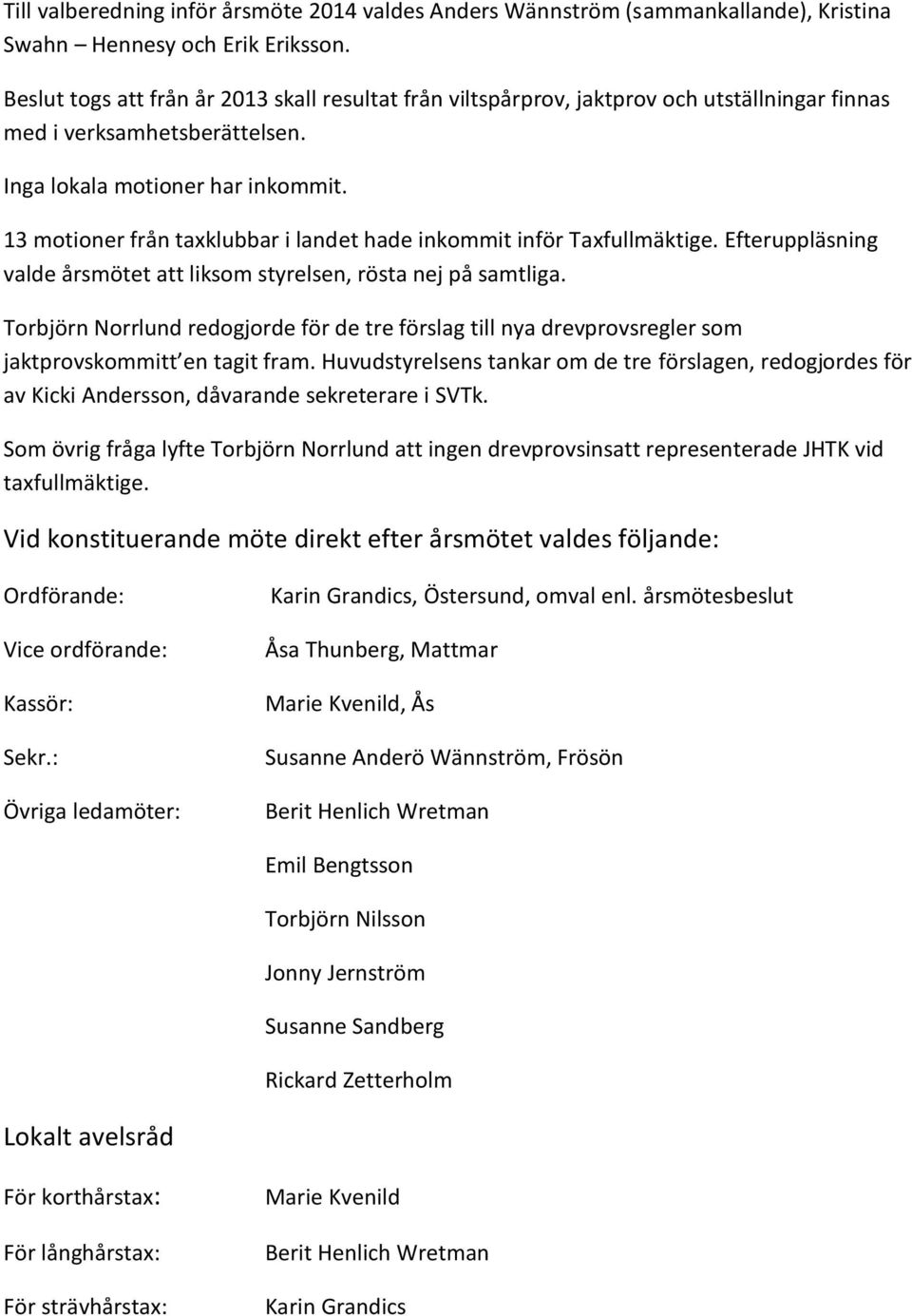 13 motioner från taxklubbar i landet hade inkommit inför Taxfullmäktige. Efteruppläsning valde årsmötet att liksom styrelsen, rösta nej på samtliga.