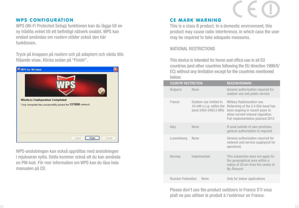 C E M a r k WA R N I N G This is a class B product. In a domestic environment, this product may cause radio interference, in which case the user may be required to take adequate measures.