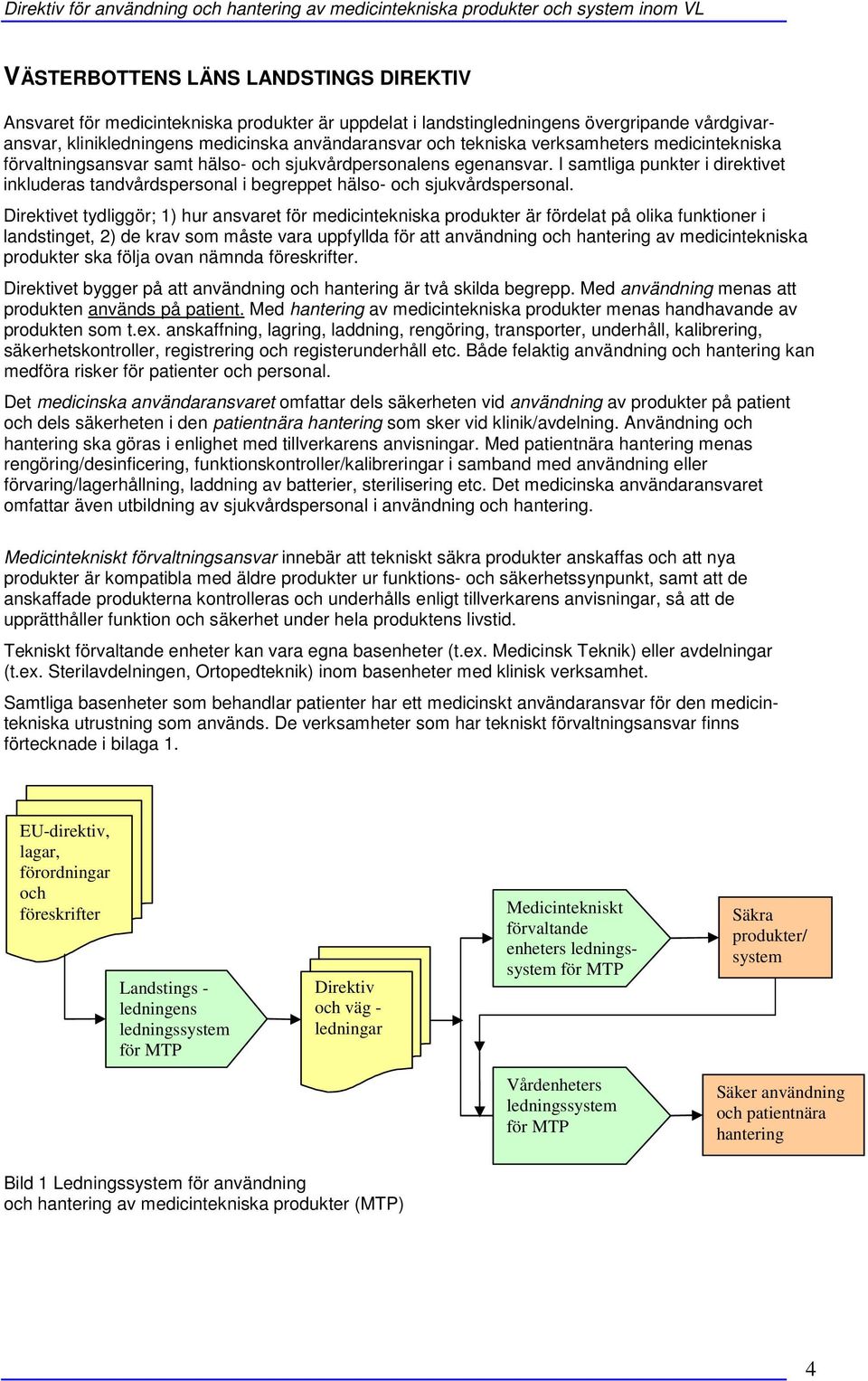 Direktivet tydliggör; 1) hur ansvaret för medicintekniska produkter är fördelat på olika funktioner i landstinget, 2) de krav som måste vara uppfyllda för att användning och hantering av