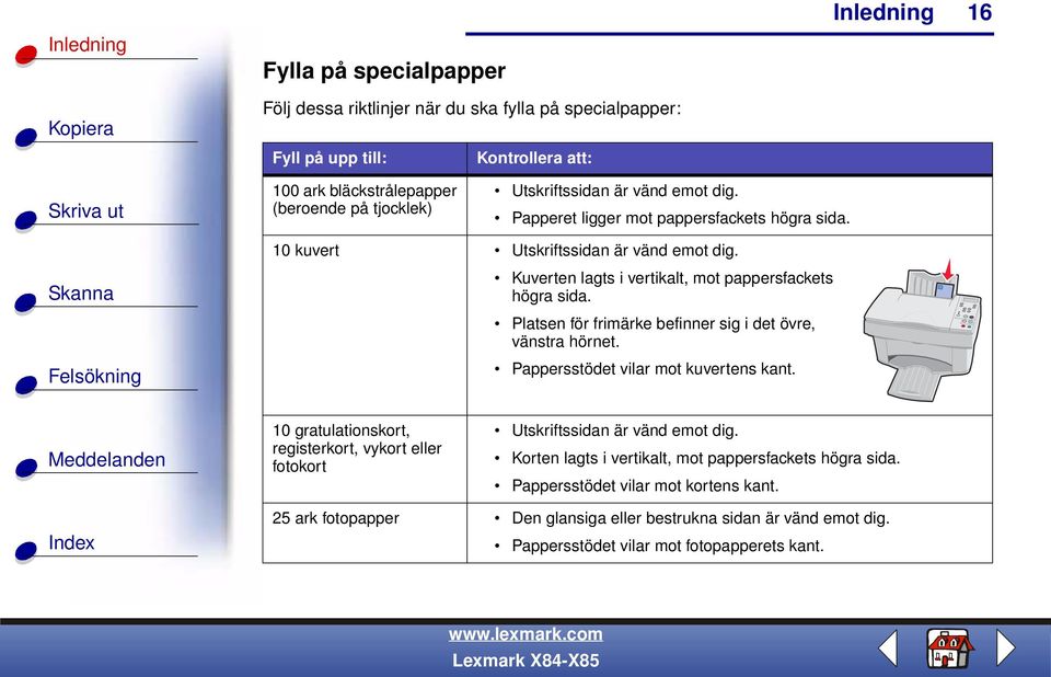 Platsen för frimärke befinner sig i det övre, vänstra hörnet. Pappersstödet vilar mot kuvertens kant.