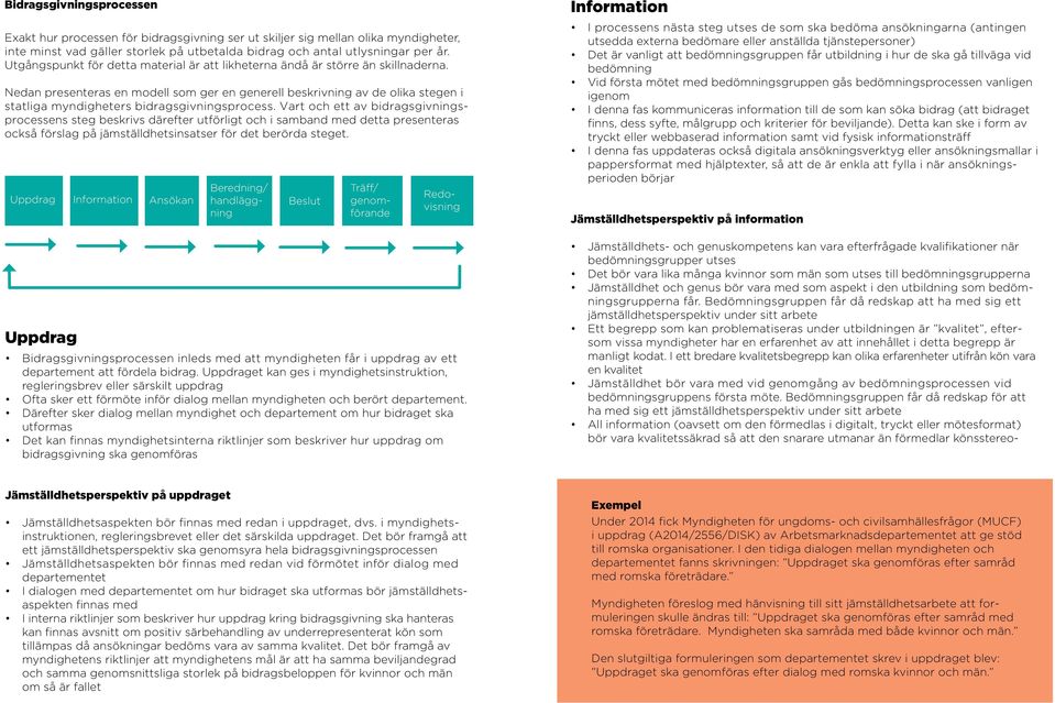 Nedan presenteras en modell som ger en generell beskrivning av de olika stegen i statliga myndigheters bidragsgivningsprocess.