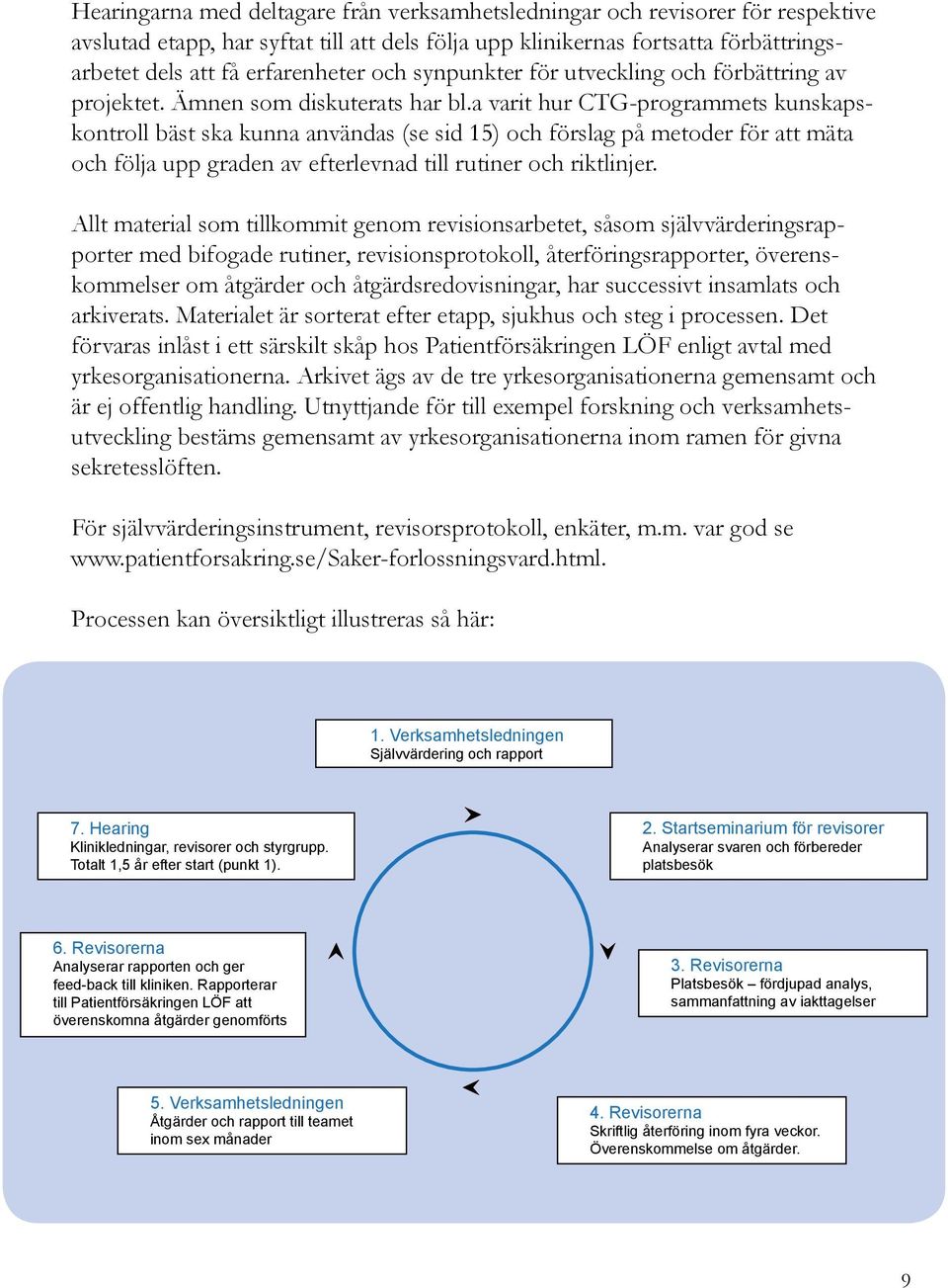a varit hur CTG-programmets kunskapskontroll bäst ska kunna användas (se sid 15) och förslag på metoder för att mäta och följa upp graden av efterlevnad till rutiner och riktlinjer.
