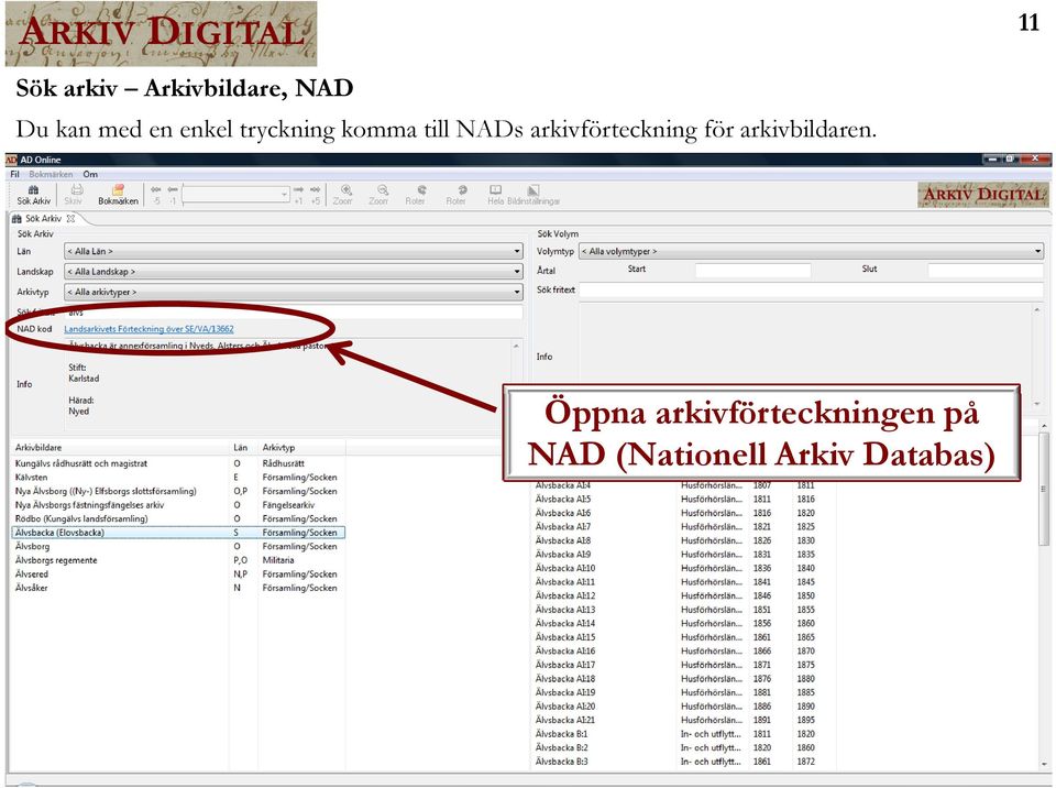 arkivförteckning för arkivbildaren.