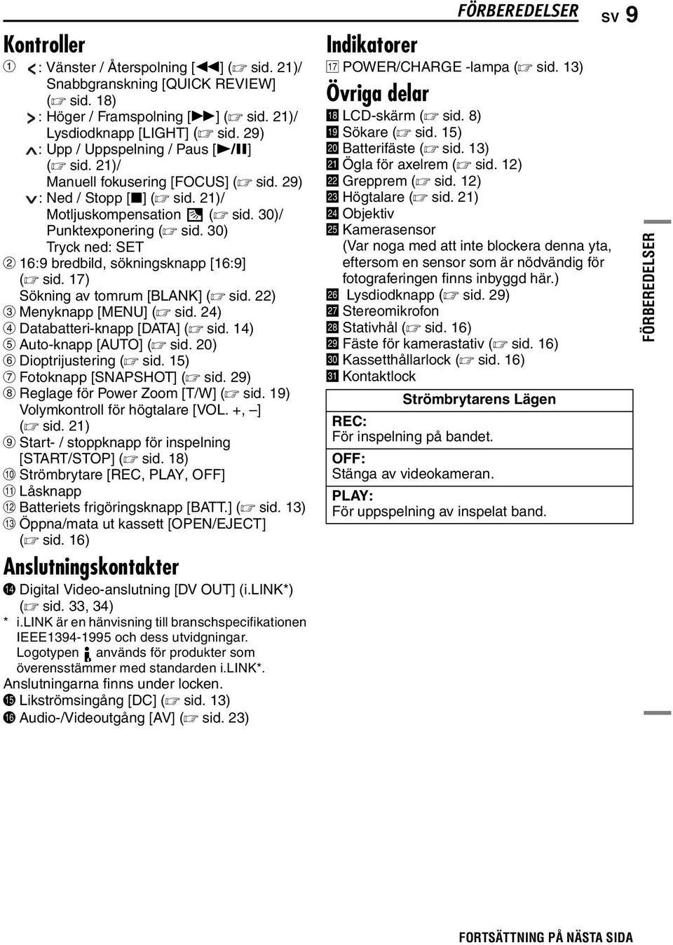 30) Tryck ned: SET B 16:9 bredbild, sökningsknapp [16:9] ( sid. 17) Sökning av tomrum [BLANK] ( sid. 22) C Menyknapp [MENU] ( sid. 24) D Databatteri-knapp [DATA] ( sid. 14) E Auto-knapp [AUTO] ( sid.