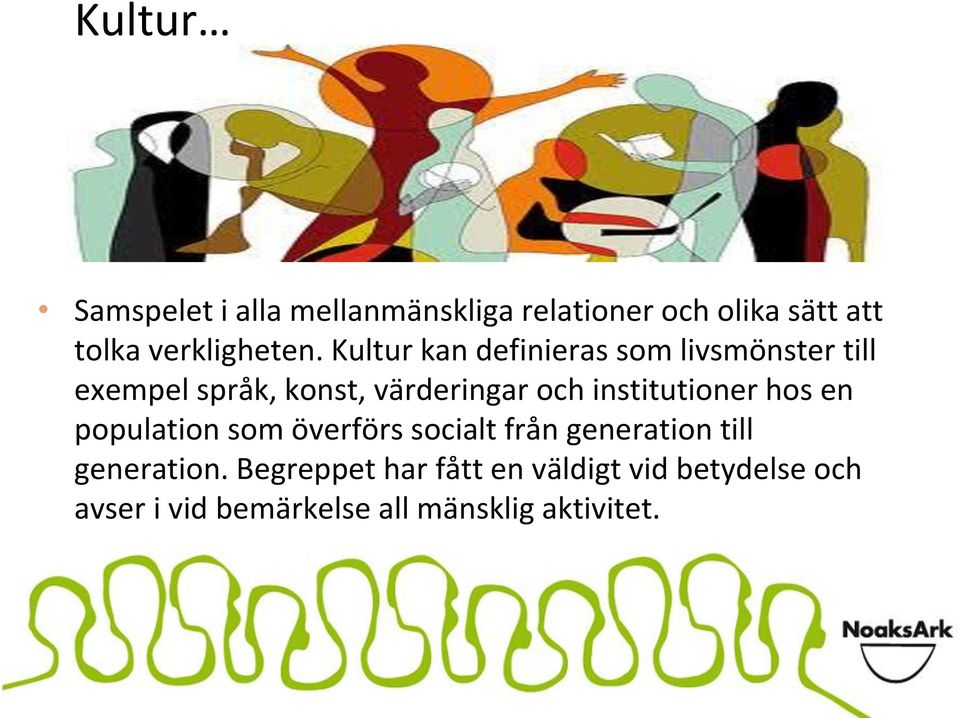 Kultur kan definieras som livsmönster till exempel språk, konst, värderingar och