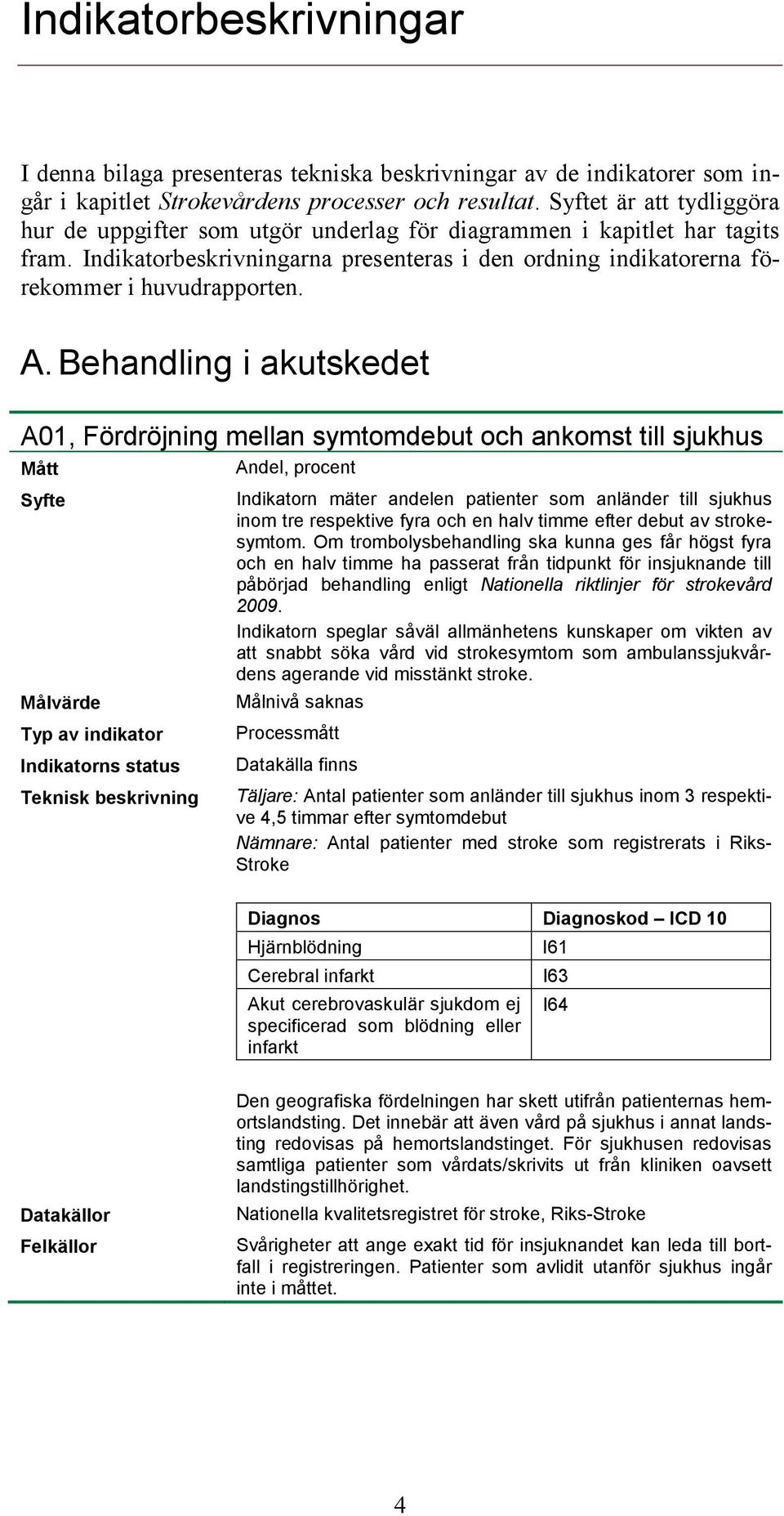 Behandling i akutskedet A01, Fördröjning mellan symtomdebut och ankomst till sjukhus Indikatorn mäter andelen patienter som anländer till sjukhus inom tre respektive fyra och en halv timme efter