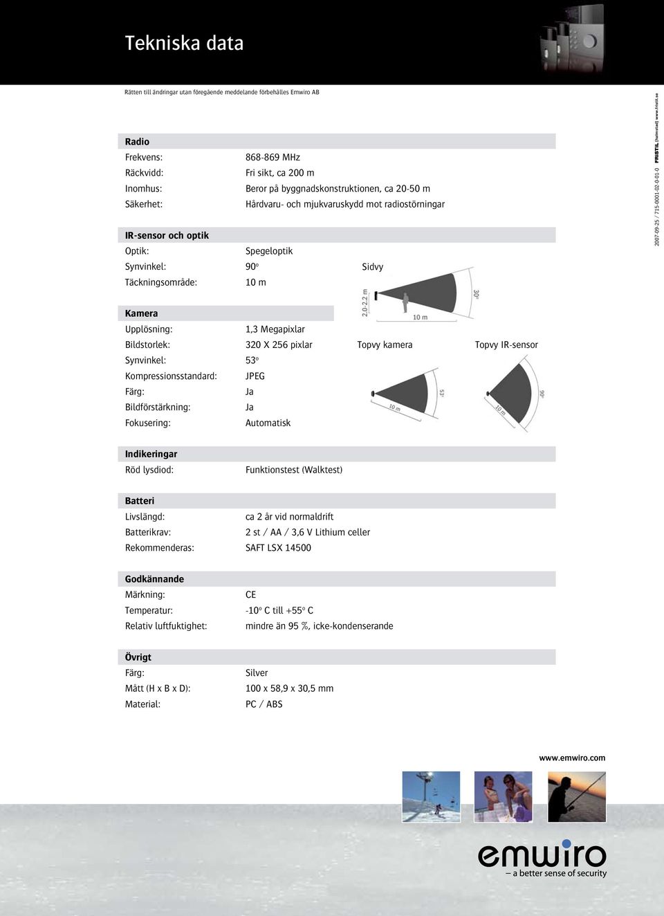 Bildstorlek: Synvinkel: Kompressionsstandard: Bildförstärkning: Fokusering: 1,3 Megapixlar 320 X 256 pixlar 53 o JPEG Ja Ja Automatisk Topvy kamera Topvy IR-sensor Indikeringar Röd lysdiod: