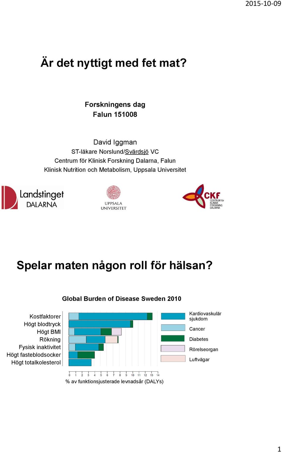 Klinisk Nutrition och Metabolism, Uppsala Universitet Spelar maten någon roll för hälsan?