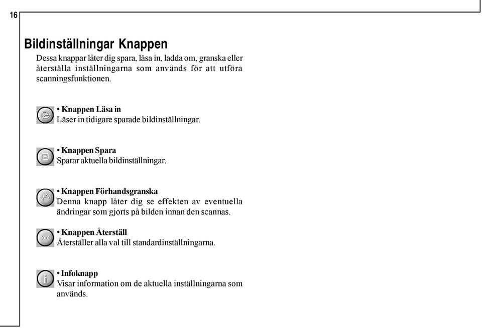 Knappen Spara Sparar aktuella bildinställningar.