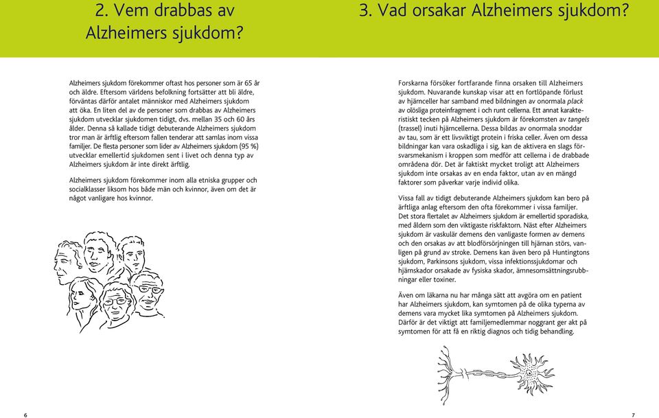 En liten del av de personer som drabbas av Alzheimers sjukdom utvecklar sjukdomen tidigt, dvs. mellan 35 och 60 års ålder.