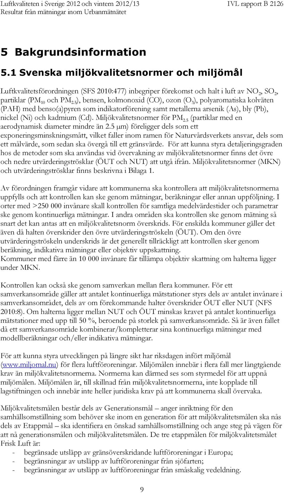 Miljökvalitetsnormer för PM 2.5 (partiklar med en aerodynamisk diameter mindre än 2.