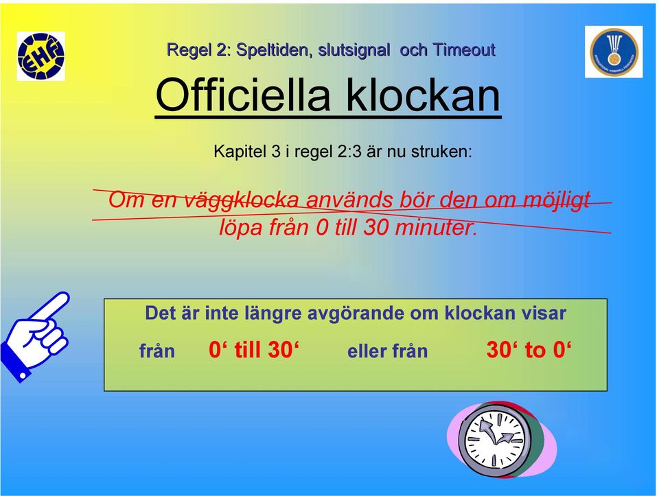 bör den om möjligt löpa från 0 till 30 minuter.