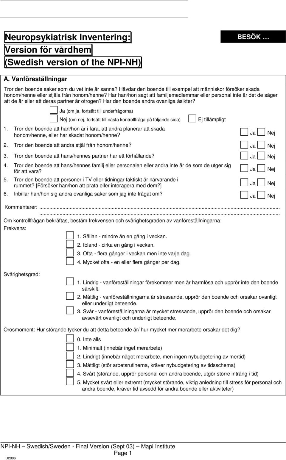 Har han/hon sagt att familjemedlemmar eller personal inte är det de säger att de är eller att deras partner är otrogen? Har den boende andra ovanliga åsikter?