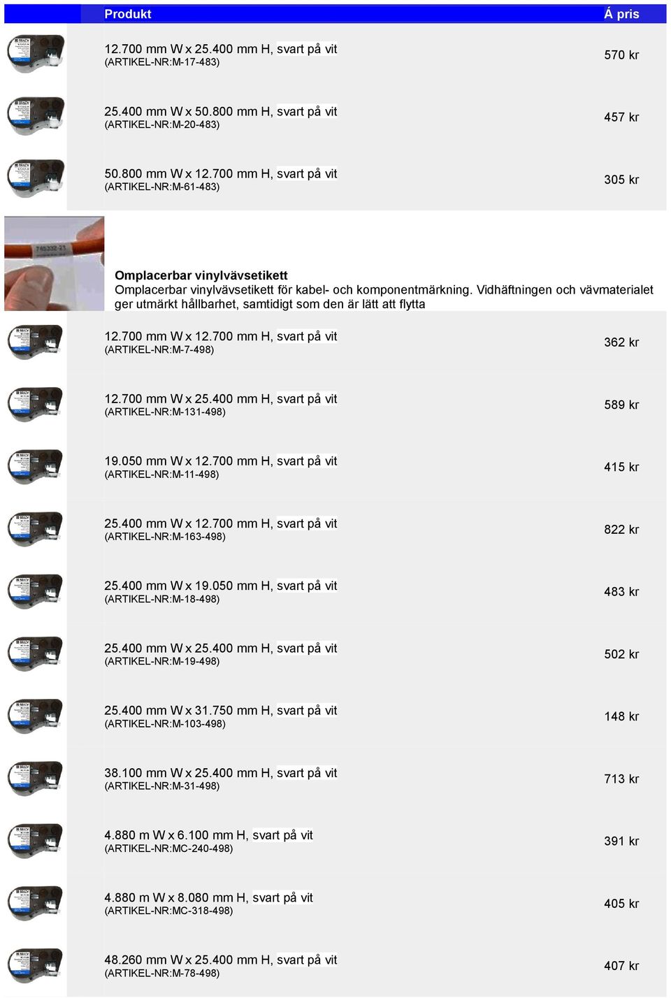 Vidhäftningen och vävmaterialet ger utmärkt hållbarhet, samtidigt som den är lätt att flytta 12.700 mm W x 12.700 mm H, svart på vit (ARTIKEL-NR:M-7-498) 362 kr 12.700 mm W x 25.