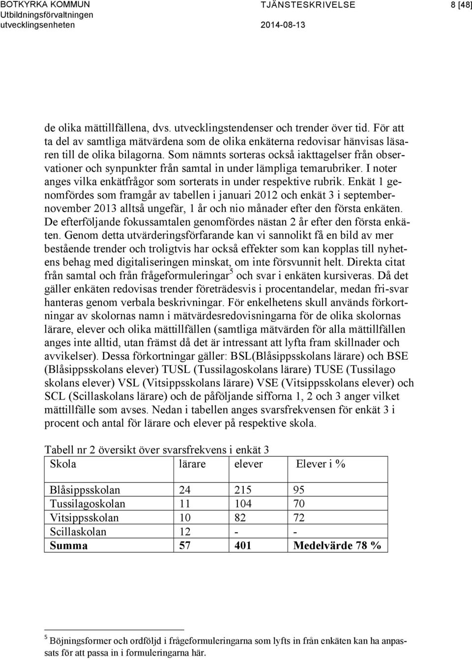 Enkät 1 genomfördes som framgår av tabellen i januari 2012 och enkät 3 i septembernovember 2013 alltså ungefär, 1 år och nio månader efter den första enkäten.