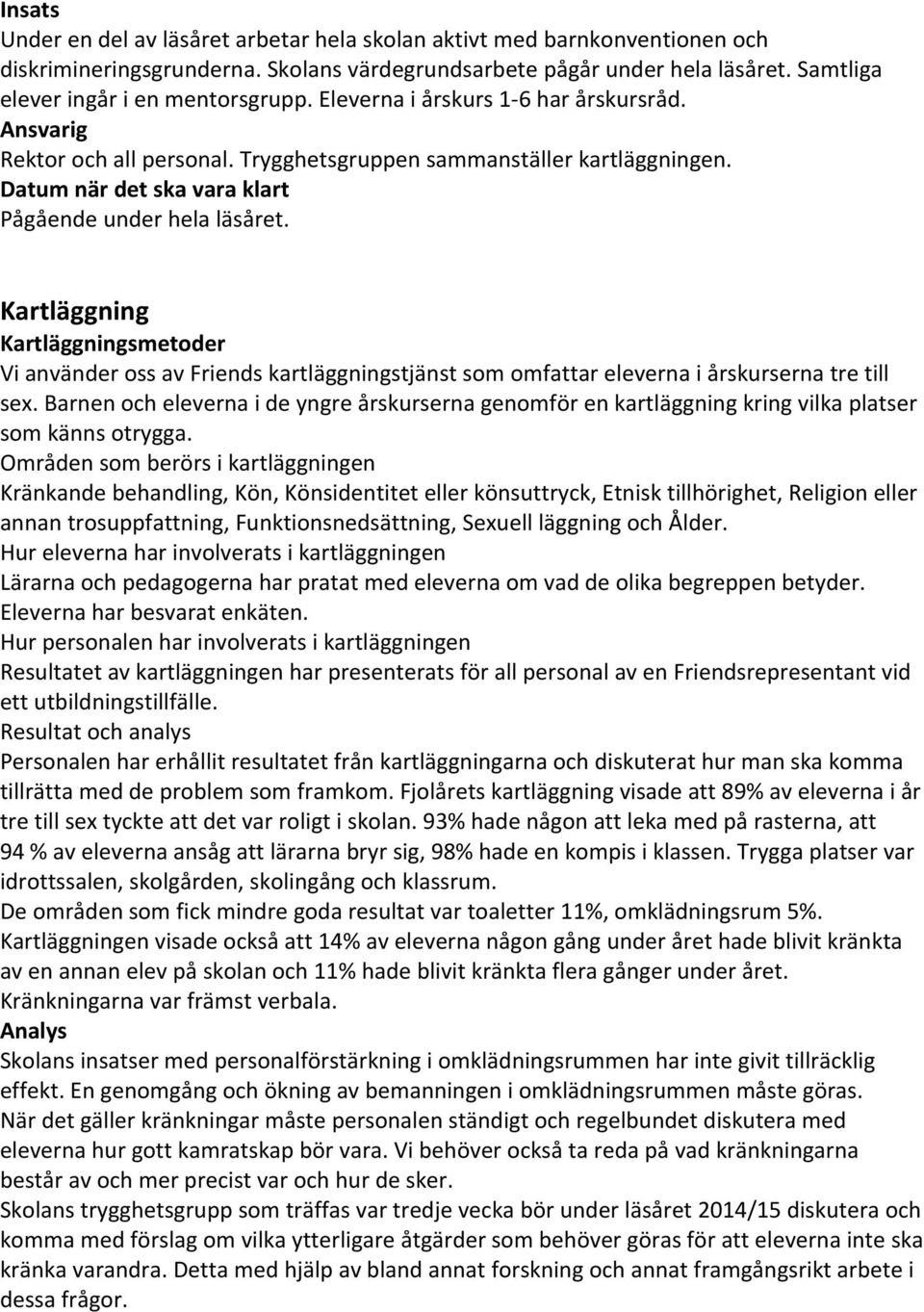 Kartläggning Kartläggningsmetoder Vi använder oss av Friends kartläggningstjänst som omfattar eleverna i årskurserna tre till sex.