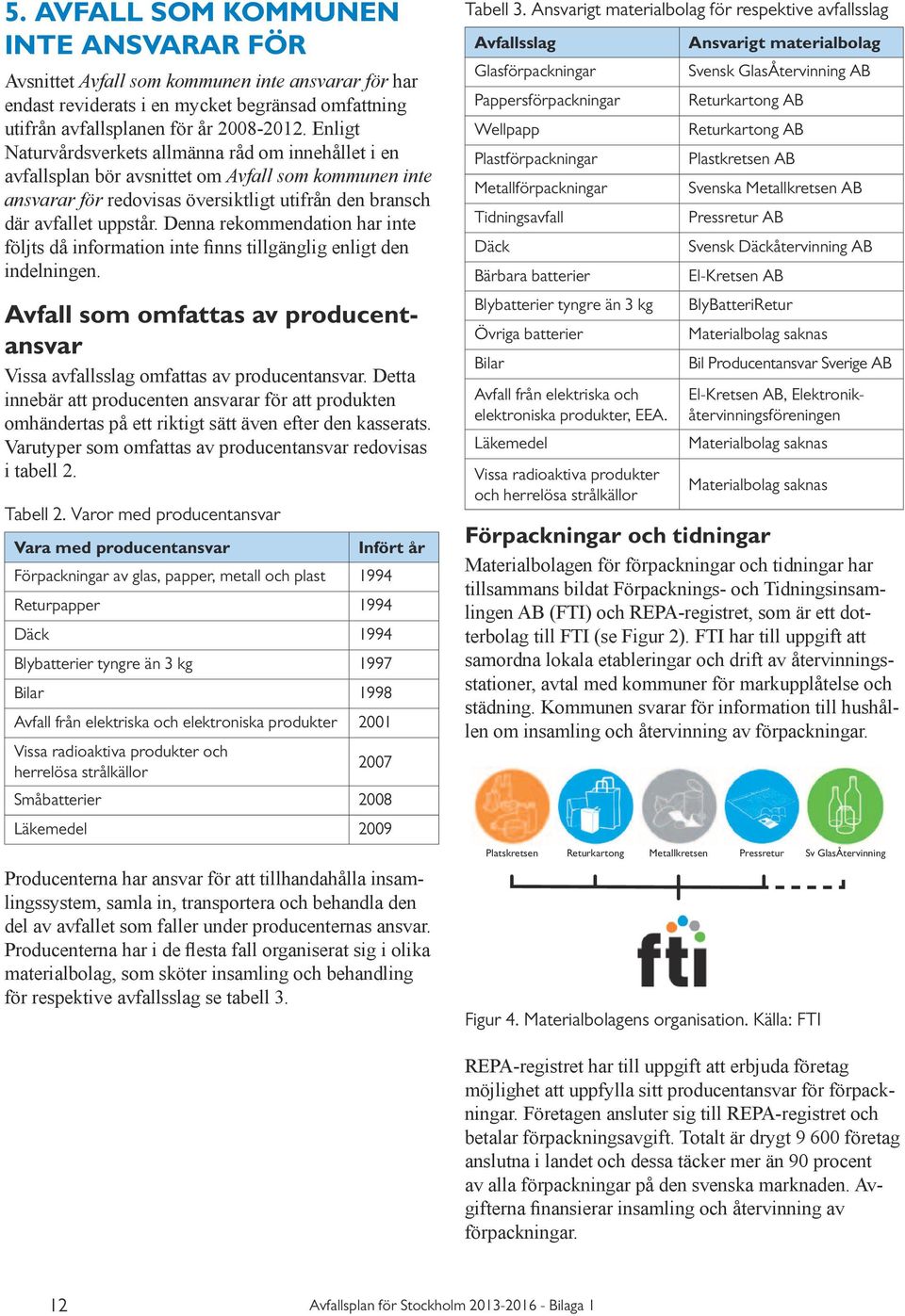Denna rekommendation har inte följts då information inte finns tillgänglig enligt den indelningen. Avfall som omfattas av producentansvar Vissa avfallsslag omfattas av producentansvar.