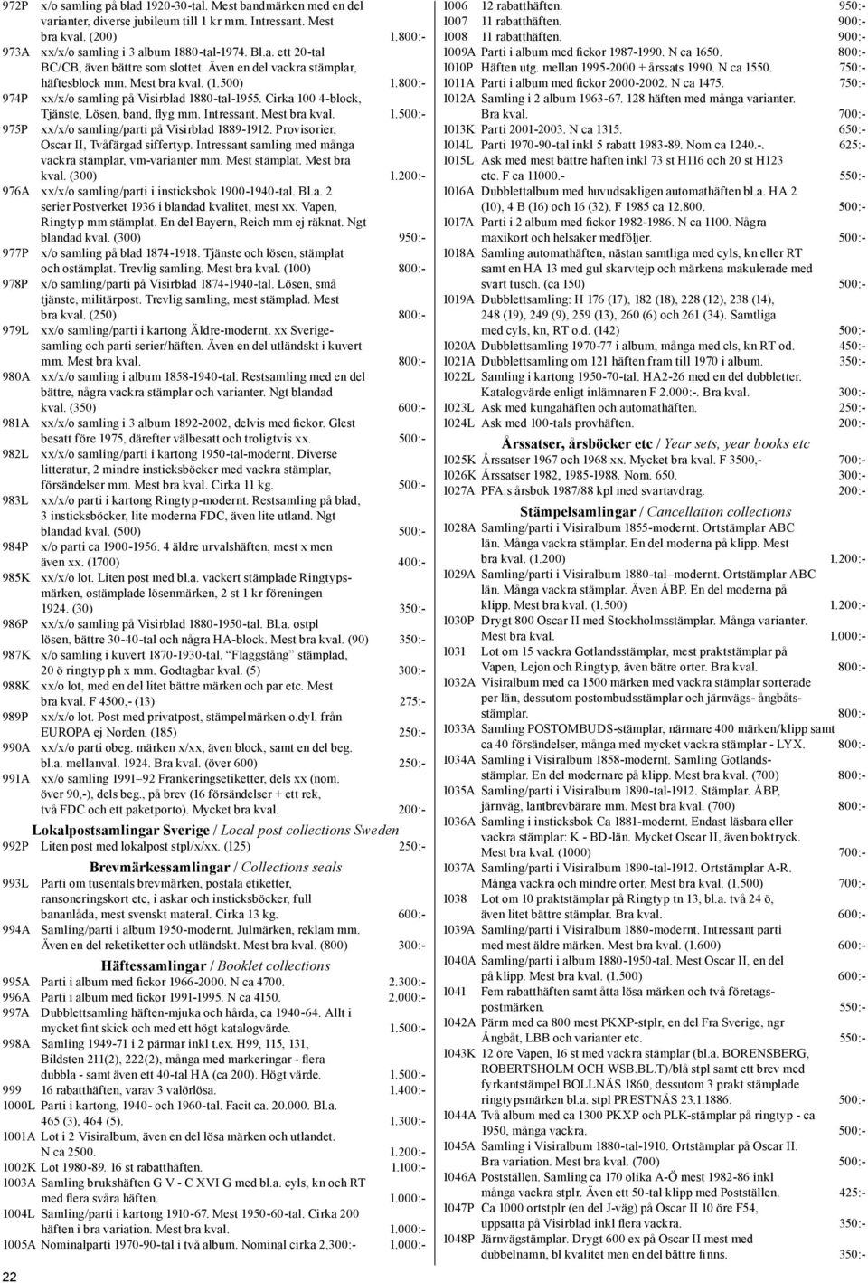 Provisorier, Oscar II, Tvåfärgad siffertyp. Intressant samling med många vackra stämplar, vm-varianter mm. Mest stämplat. Mest bra kval. (300) 1.