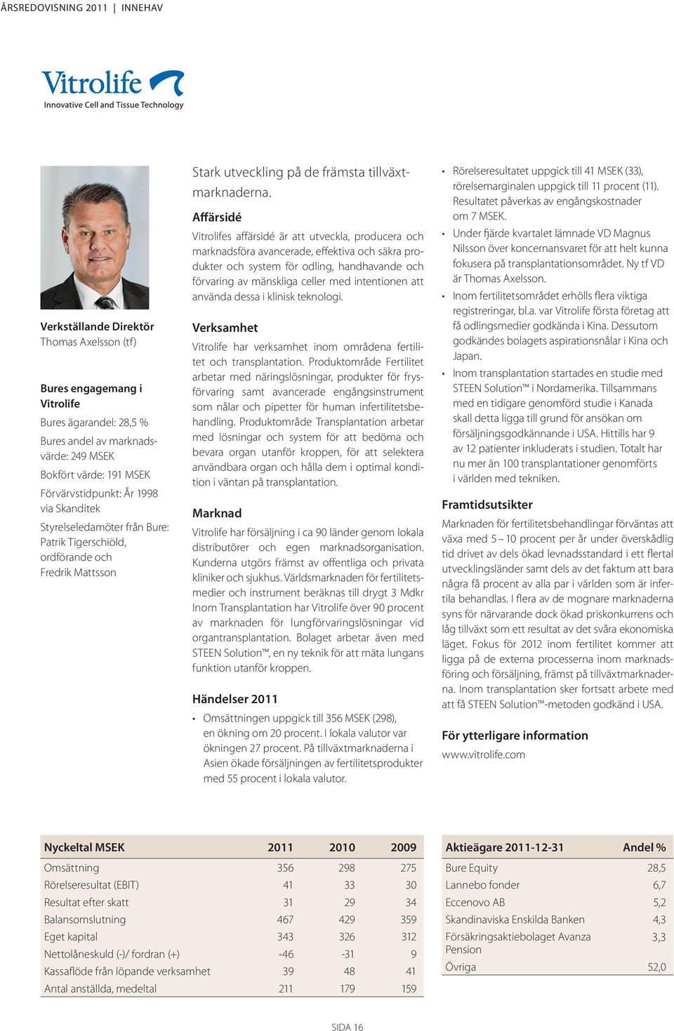 Affärsidé Vitrolifes affärsidé är att utveckla, producera och marknadsföra avancerade, effektiva och säkra produkter och system för odling, handhavande och förvaring av mänskliga celler med