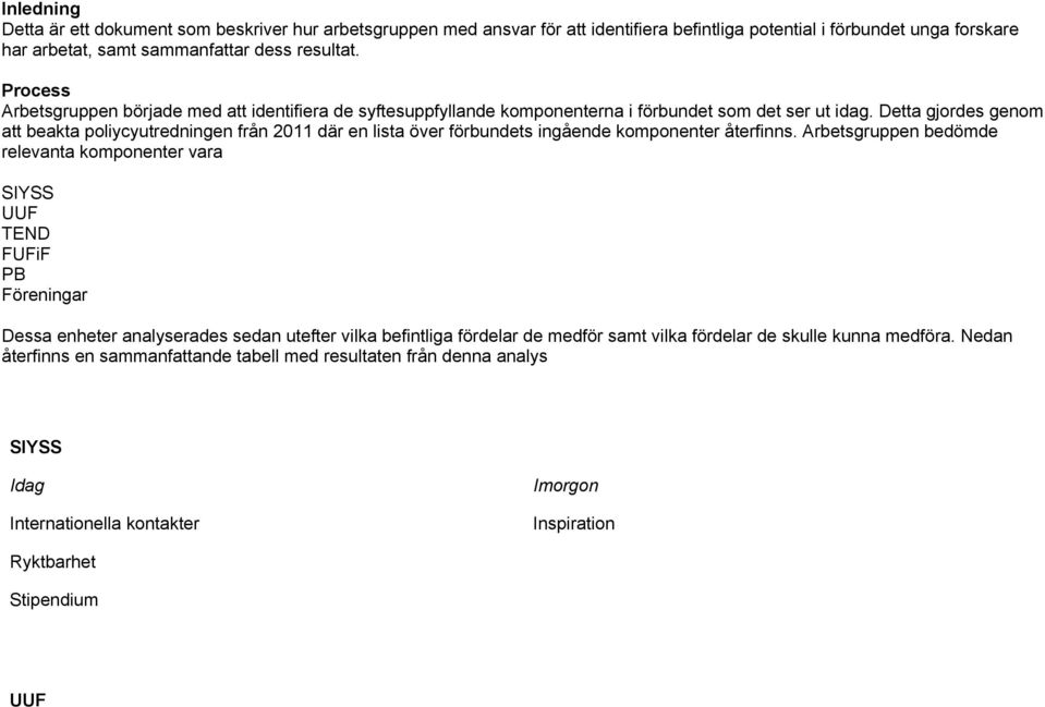 Detta gjordes genom att beakta poliycyutredningen från 2011 där en lista över förbundets ingående komponenter återfinns.