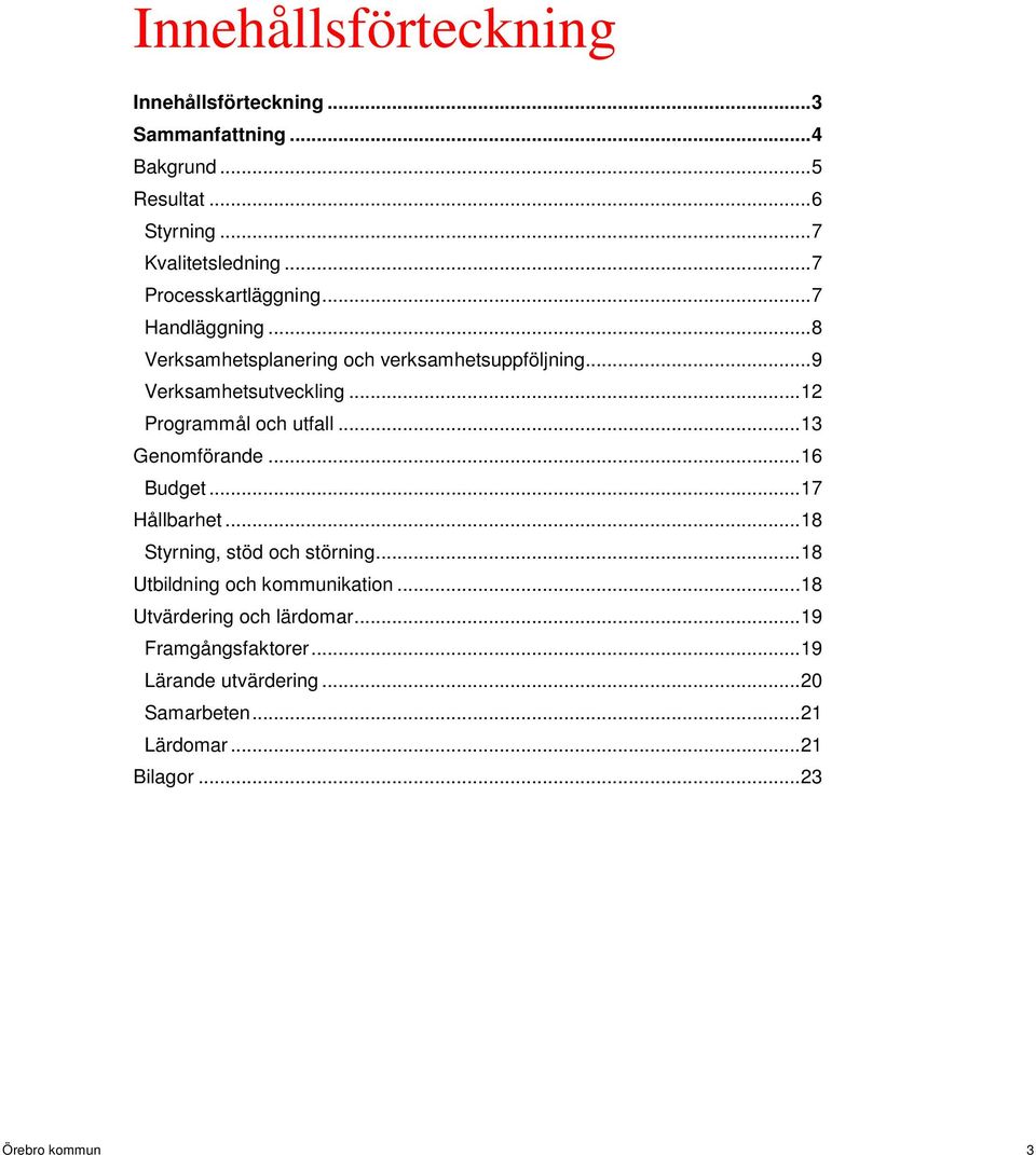 ..12 Programmål och utfall...13 Genomförande...16 Budget...17 Hållbarhet...18 Styrning, stöd och störning.