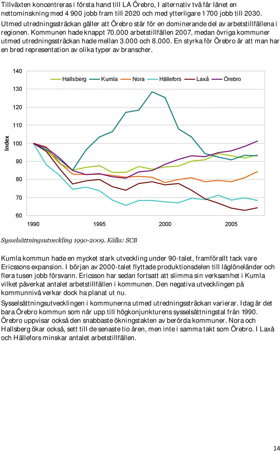 000 arbetstillfällen 2007, medan övriga kommuner utmed utredningssträckan hade mellan 3.000 och 8.000. En styrka för Örebro är att man har en bred representation av olika typer av branscher.