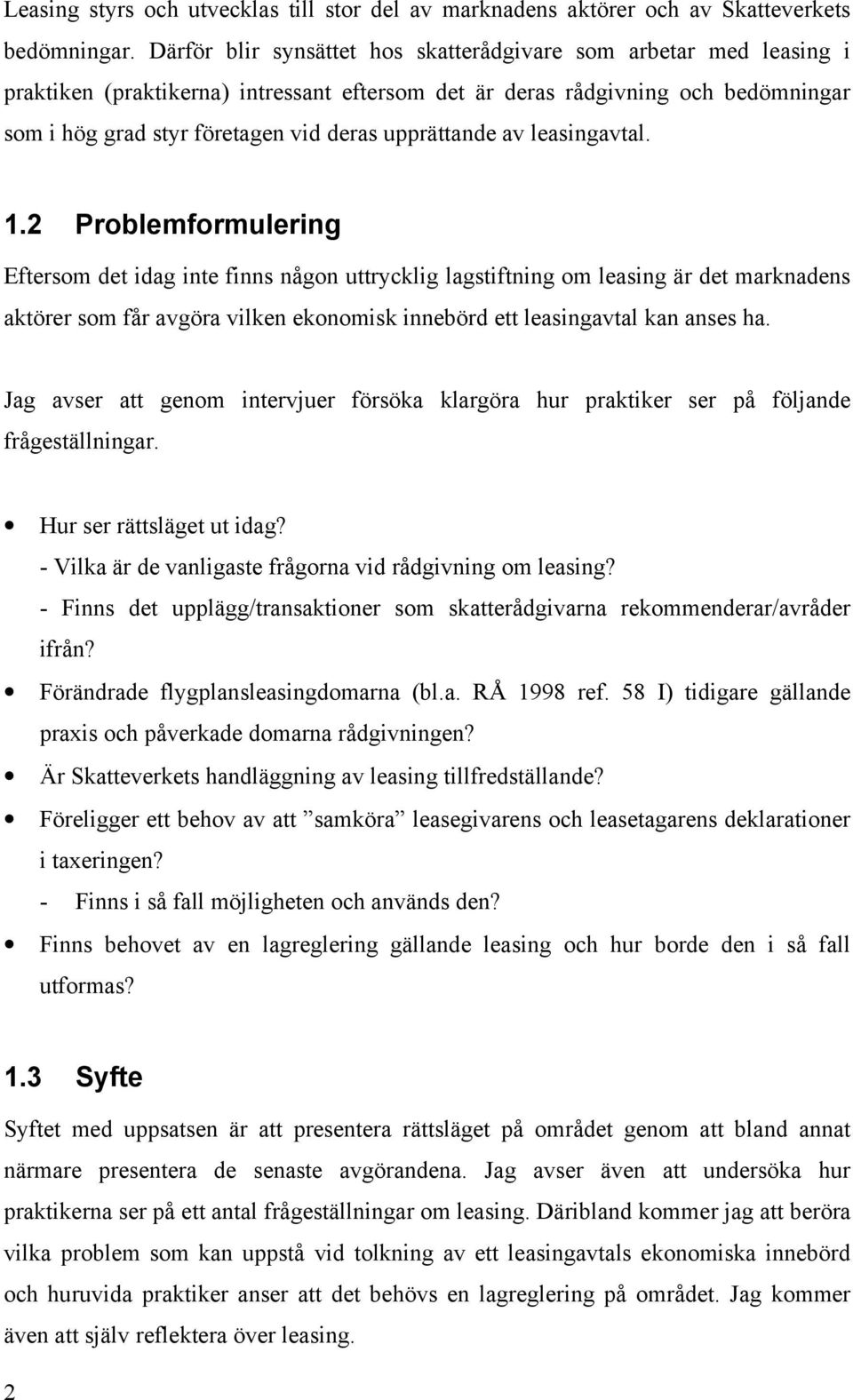 upprättande av leasingavtal. 1.