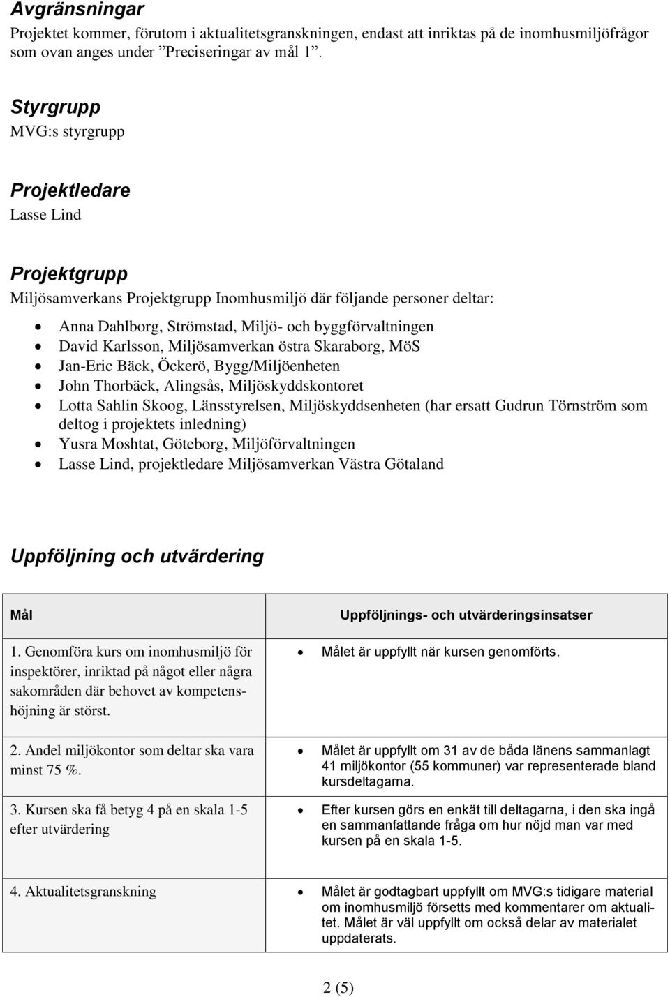 Karlsson, Miljösamverkan östra Skaraborg, MöS Jan-Eric Bäck, Öckerö, Bygg/Miljöenheten John Thorbäck, Alingsås, Miljöskyddskontoret Lotta Sahlin Skoog, Länsstyrelsen, Miljöskyddsenheten (har ersatt