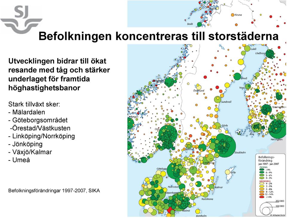 tillväxt sker: - Mälardalen - Göteborgsområdet -Örestad/Västkusten -