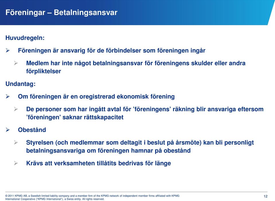 som har ingått avtal för föreningens räkning blir ansvariga eftersom föreningen saknar rättskapacitet Obestånd Styrelsen (och medlemmar som