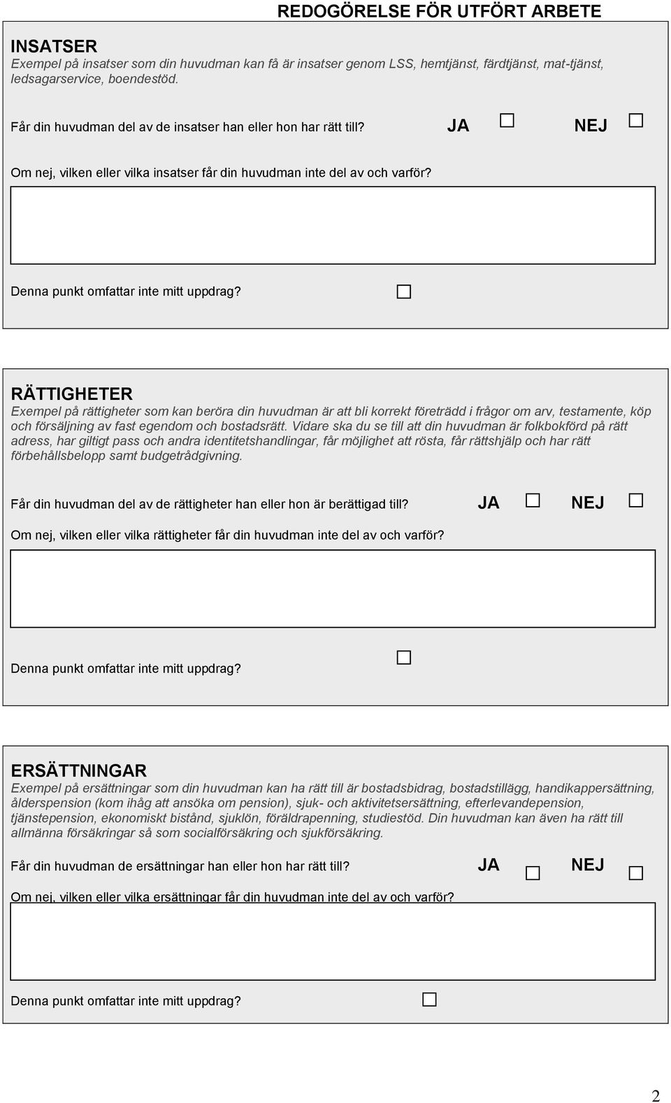 RÄTTIGHETER Exempel på rättigheter som kan beröra din huvudman är att bli korrekt företrädd i frågor om arv, testamente, köp och försäljning av fast egendom och bostadsrätt.