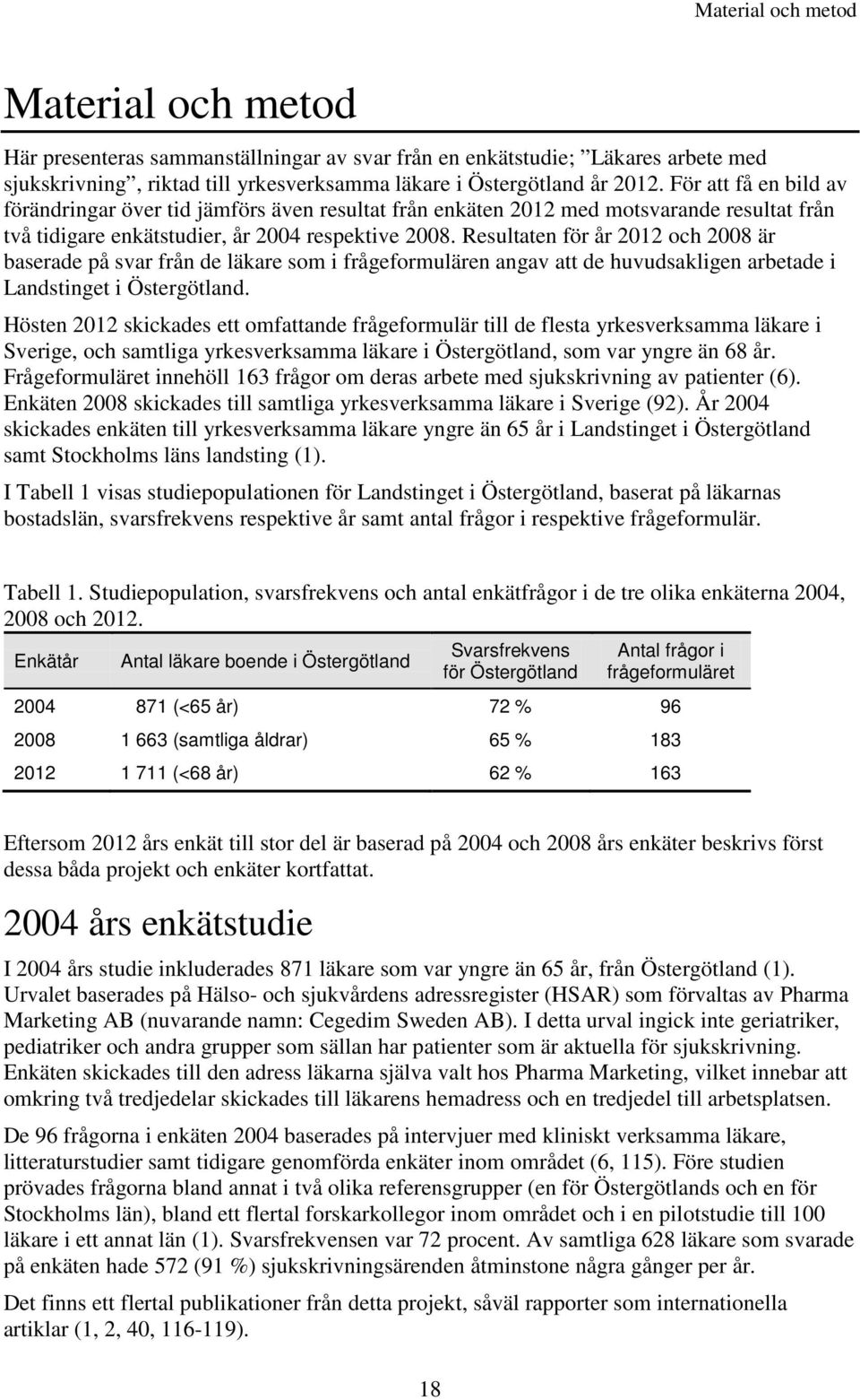 Resultaten för år 12 och 08 är baserade på svar från de läkare som i frågeformulären angav att de huvudsakligen arbetade i Landstinget i Östergötland.
