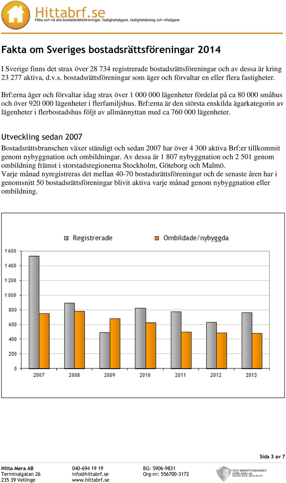 Brf:erna är den största enskilda ägarkategorin av lägenheter i flerbostadshus följt av allmännyttan med ca 760 000 lägenheter.
