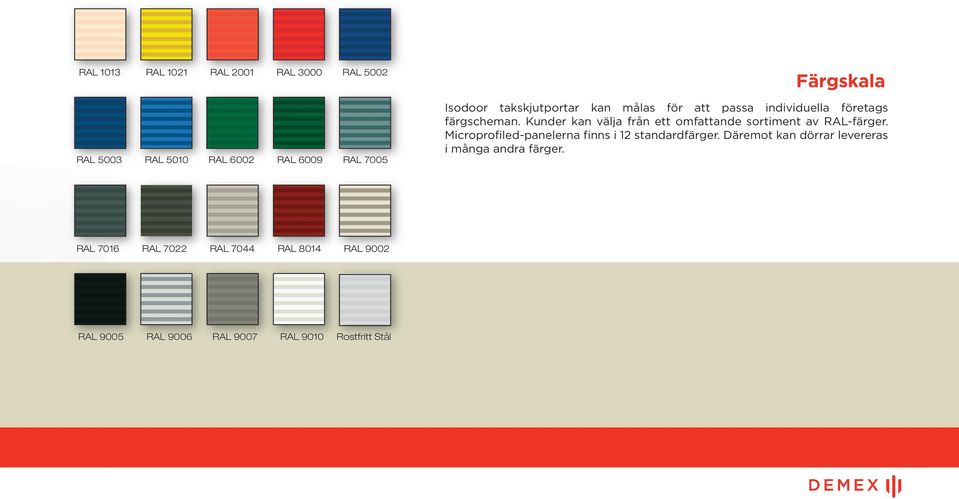 Kunder kan välja från ett omfattande sortiment av RAL-färger.