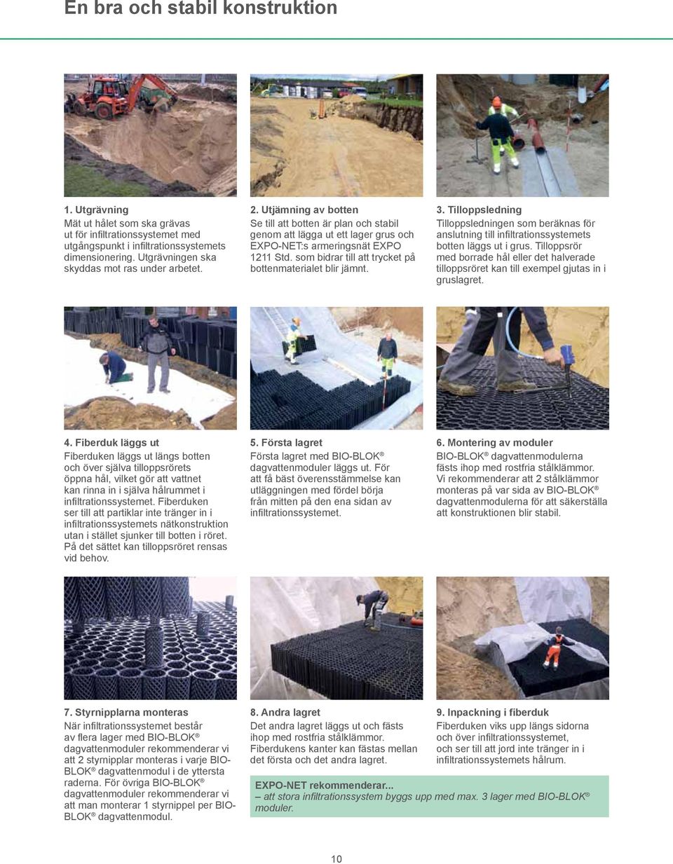 som bidrar till att trycket på bottenmaterialet blir jämnt. 3. Tilloppsledning Tilloppsledningen som beräknas för anslutning till infiltrationssystemets botten läggs ut i grus.