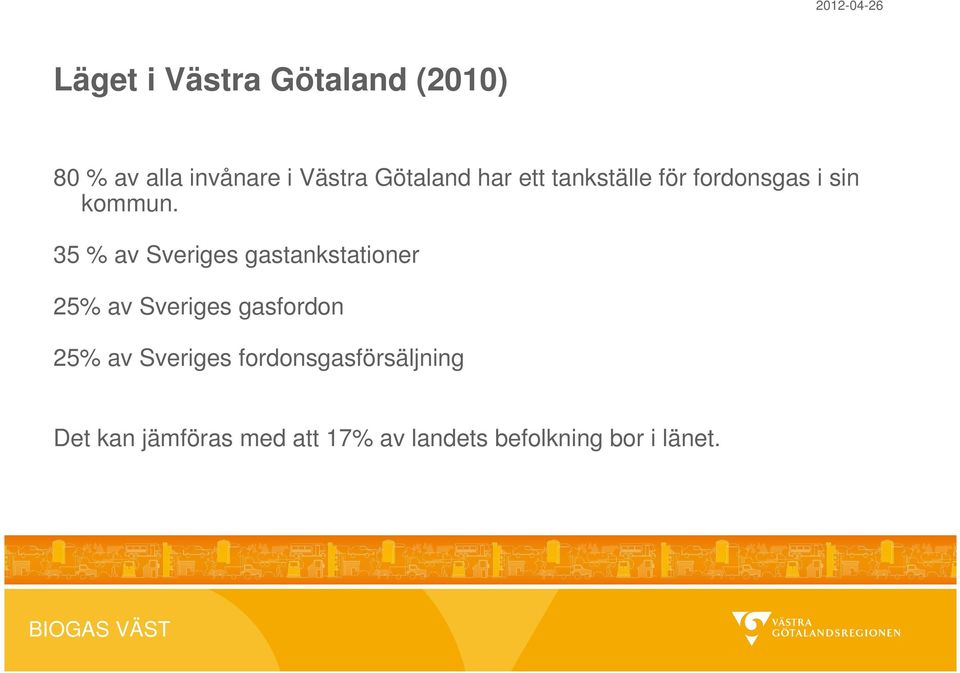 35 % av Sveriges gastankstationer 25% av Sveriges gasfordon 25% av