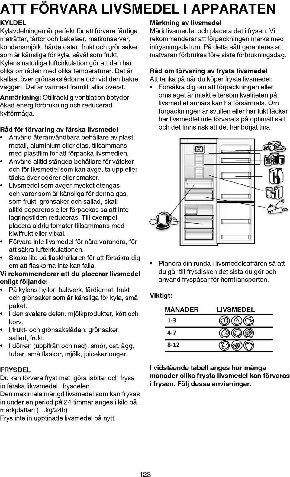 Det är varmast framtill allra överst. Anmärkning: Otillräcklig ventilation betyder ökad energiförbrukning och reducerad kylförmåga.