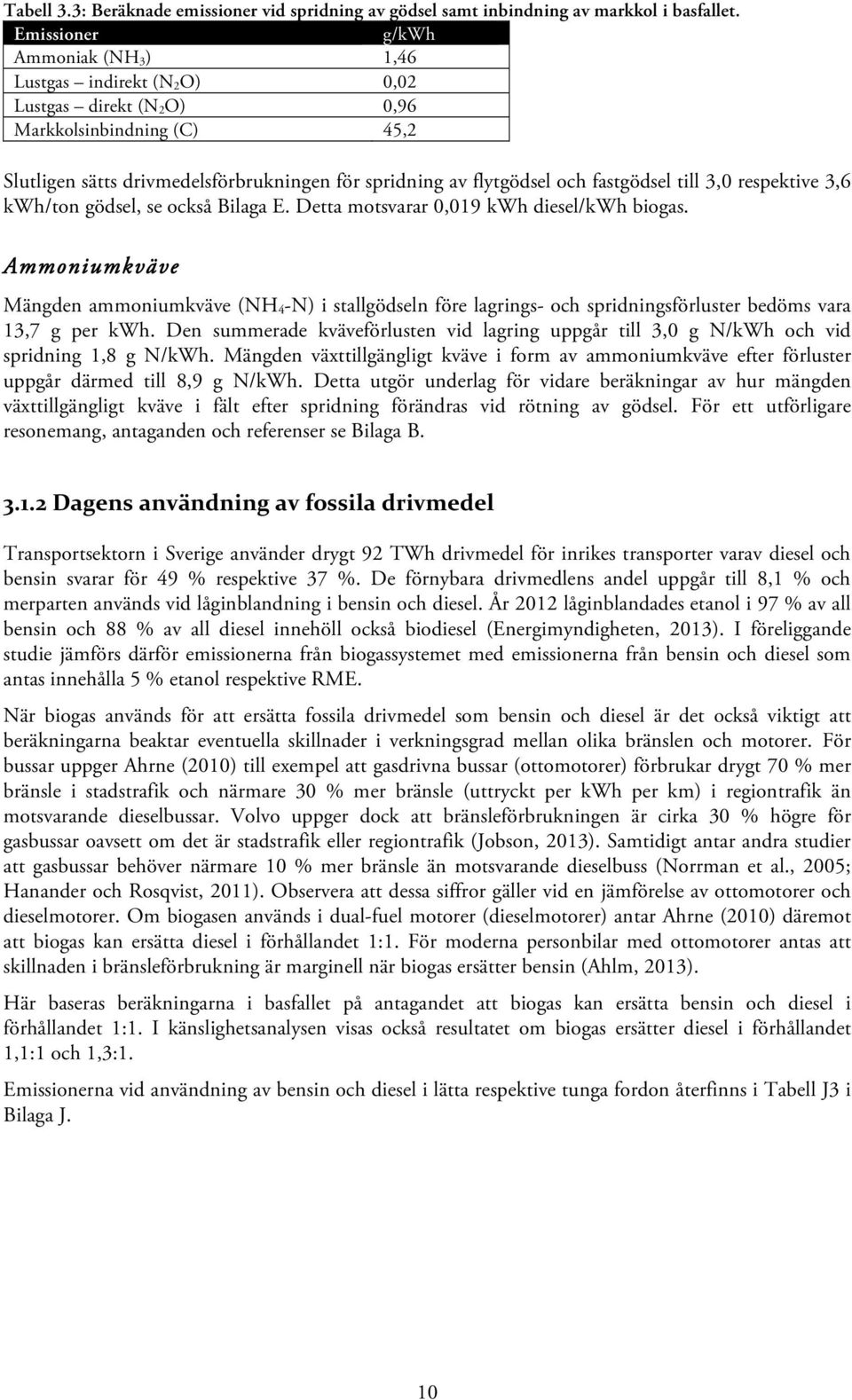 fastgödsel till 3,0 respektive 3,6 kwh/ton gödsel, se också Bilaga E. Detta motsvarar 0,019 kwh diesel/kwh biogas.