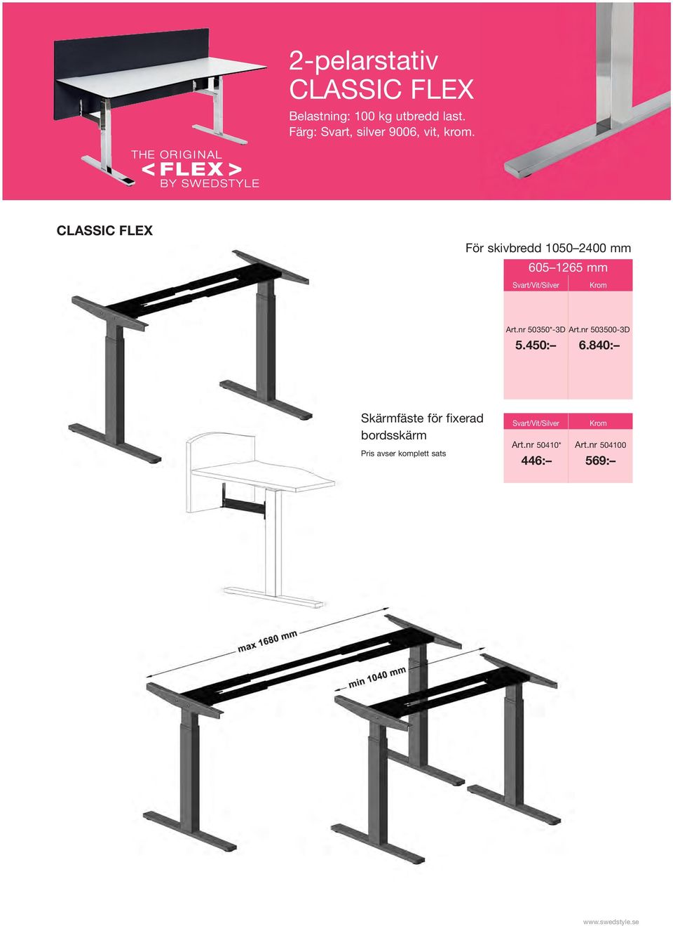 CLASSIC FLEX För skivbredd 1050 2400 mm 605 1265 mm Svart/Vit/Silver Krom Art.