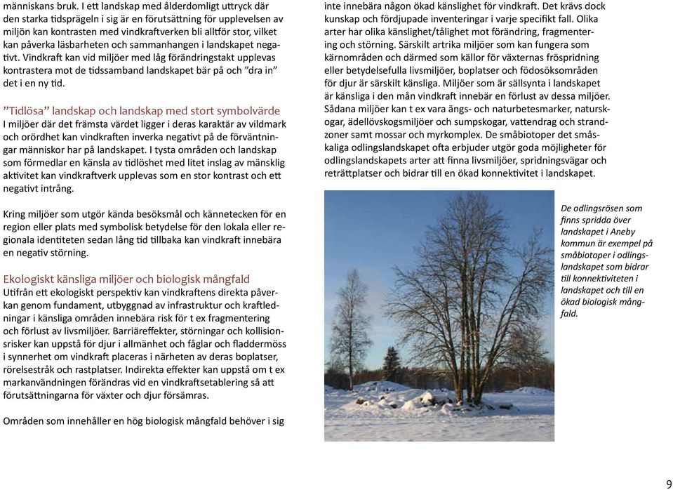 läsbarheten och sammanhangen i landskapet negativt. Vindkraft kan vid miljöer med låg förändringstakt upplevas kontrastera mot de tidssamband landskapet bär på och dra in det i en ny tid.